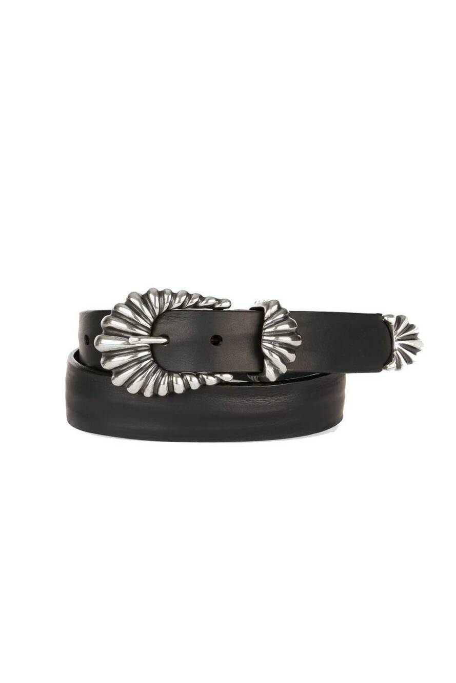 NEW BRAVE LEATHER unisex lorali leather belt in black silver